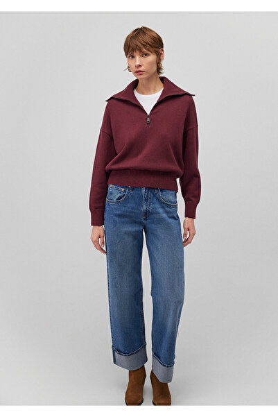 Mavi Burgunderfarbener Pullover mit halbem Reißverschluss, Übergröße/breiter Schnitt 1710574 -70394