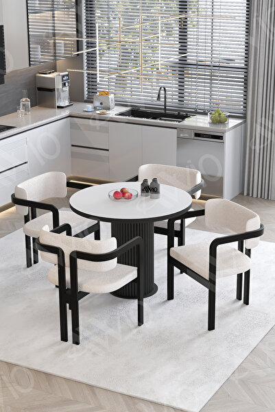 AVVİO Bella Bohem Ayak 4'lü Tokyo Metal Demonte Sandalye 90x90 Masa Sandalye Takımı