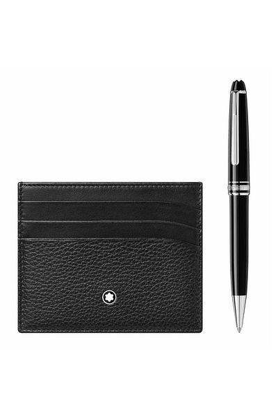 Montblanc قلم حبر جاف مطلي بالبلاتينيوم وحامل بطاقات ناعم مكون من 6 أقسام 128955