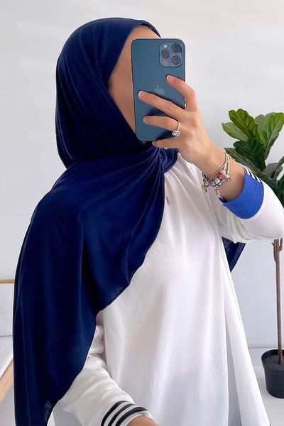 Ka Hijab Βαμβακερό σάλι Navy Blue χτενισμένο