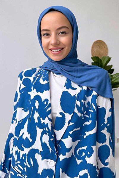 Ka Hijab Χτενισμένο βαμβακερό σάλι - Indigo Blue