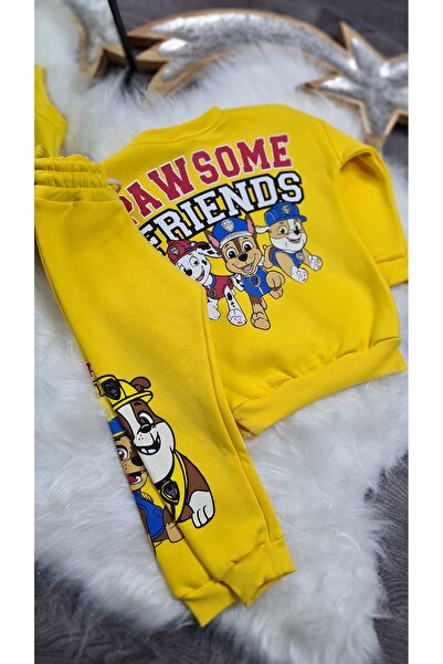 Prime Butik Paw Patrol 3 Yarn Tracksuit Set for Boys - Yellow Color, Bottom and Top Set