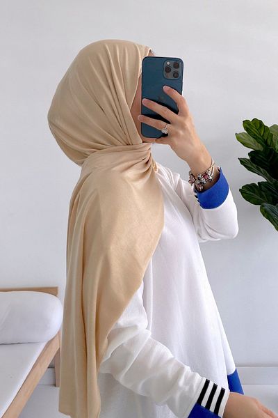 Ka Hijab Χτενισμένο βαμβακερό σάλι - Μπεζ