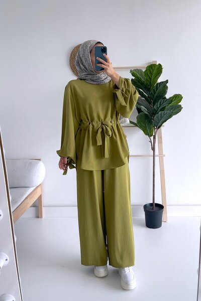 Ka Hijab Green Waist Belted Suit Set