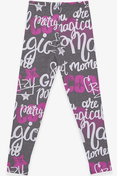 Breeze Girl's Tights, Text Printed, Age 9-14, Gray Melange