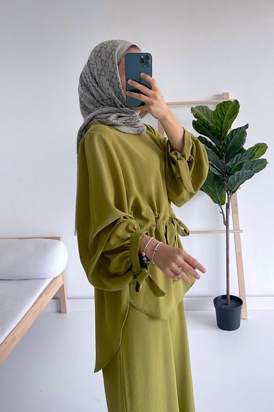 Ka Hijab Green Waist Belted Suit Set