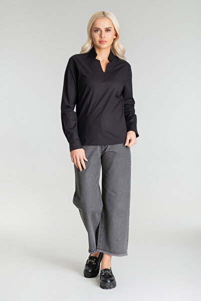 Bold & Young Жіноча туніка з застібкою-блискавкою з боку, V-подібним коміром, плісирована, з еластичною бавовняною тканиною