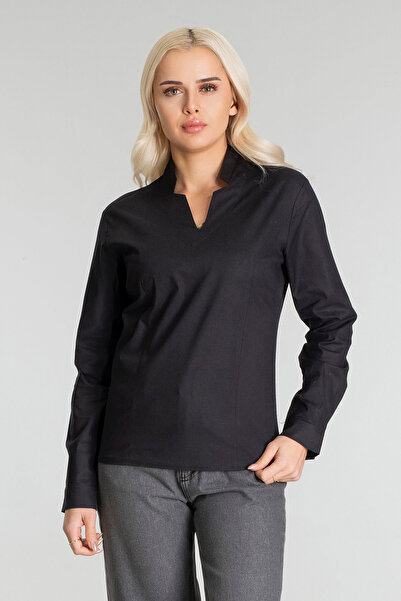 Bold & Young Жіноча туніка з застібкою-блискавкою з боку, V-подібним коміром, плісирована, з еластичною бавовняною тканиною