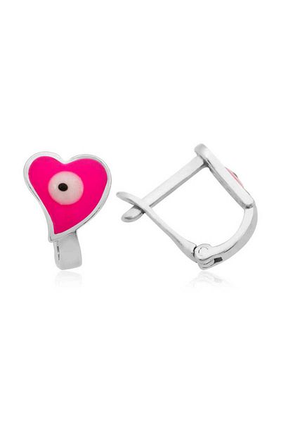 Skygo Silver Pink Heart Kids Earrings