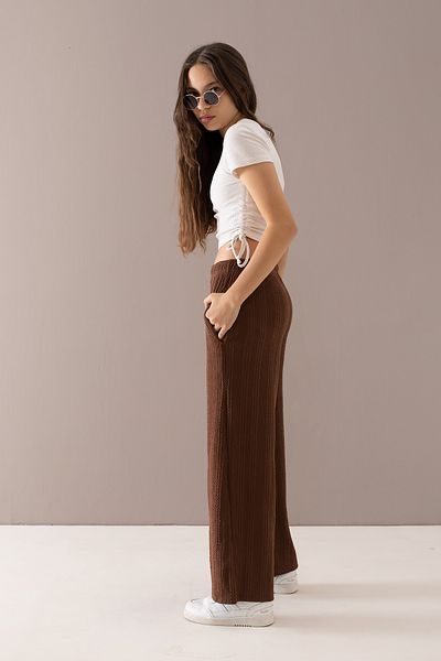 Cansın Mini Brown Wide Leg Patterned Girl's Trousers 19788