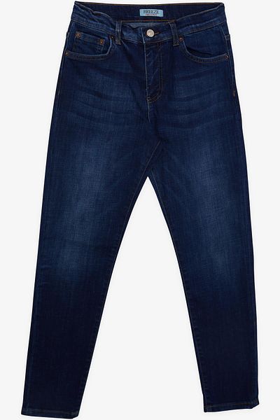 Breeze Pantaloni de jeans pentru băiat, cu buzunare și nasturi spălați cu pietre 9-14 ani, albastru