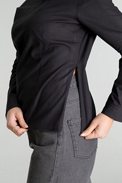 Bold & Young Жіноча туніка з застібкою-блискавкою з боку, V-подібним коміром, плісирована, з еластичною бавовняною тканиною