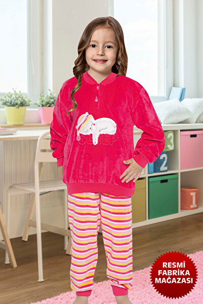 Aydoğan Kız Çocuk Kadife Uzun Kollu Kışlık Pembe Pijama Takımı - 1668