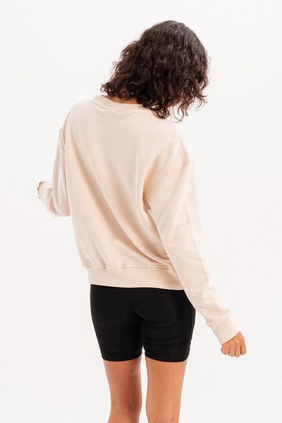 JUSTEVER Beige Crew Neck Women's Sweatshirt - Aura Basic Fit Tracksuit Top