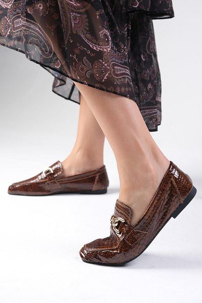 Mio Gusto Jordane Brown Animal Patterned Blunt Toe Genuine Leather Women's Loafer
