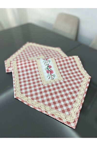 Parla Life Runner de prelucrare cu punct în cruce roz Gingham / Decorativ / Husă de bucătărie