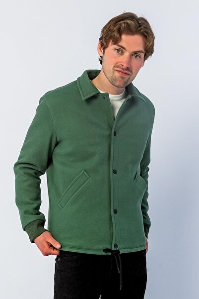 Cekmon Erkek Regular Fit Çıt Çıtlı Gömlek Yaka Cepli Kışlık Astarlı Kaşe Mont