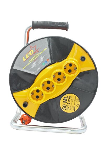 LEO Seyyar Makaralı Uzatma Kablosu 3x1,5mm 50 Metre