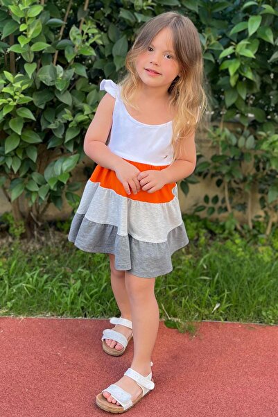 Breeze Girl's Dress Strappy Block Patterned 2-6 Years, White