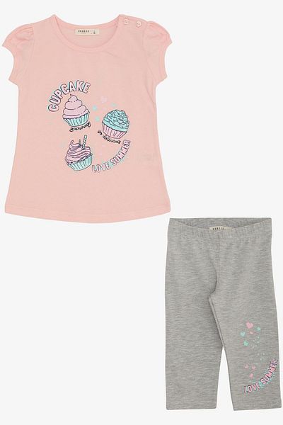 Breeze Pink Summer Capri Tights Girl's Set - Cupcake Printed, 1.5-5 Years