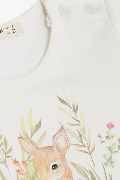 Breeze Girl's Long Sleeve Dress Floral Pattern Cute Gazelle Printed 1.5-5 Years, Ecru