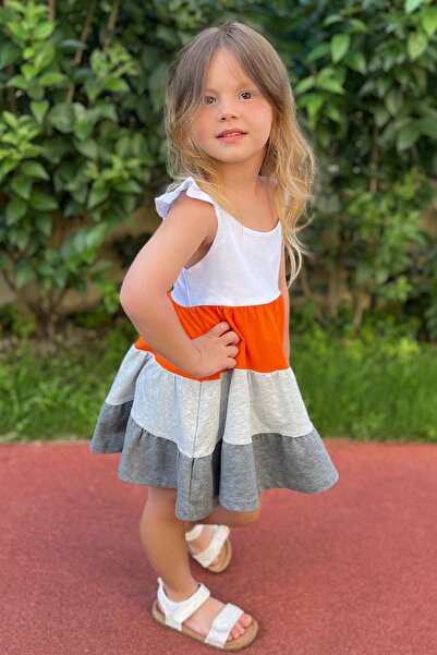 Breeze Girl's Dress Strappy Block Patterned 2-6 Years, White