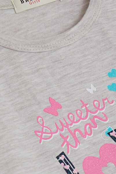 Breeze Girl Child Long Sleeve Dress Tulle Text Printed 1.5-5 Years, Beige Melange