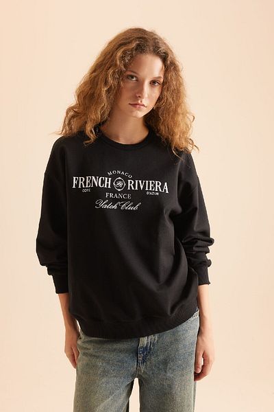 DeFacto Relax Fit Sweatshirt mit Rundhalsausschnitt und bedrucktem Stoff, lässiges Sweatshirt E1904AXNS