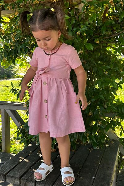 Breeze Girl's Linen Dress Buttoned Side Pockets 1.5-5 Years, Pink