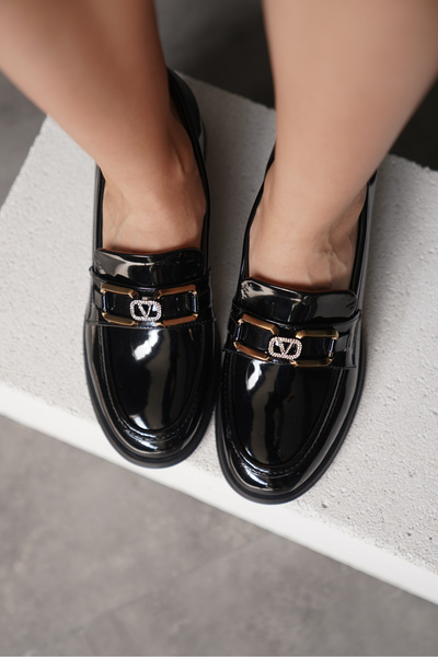 Lizzu Kadın V Toka Loafer Günlük Ayakkabı Lorance Siyah