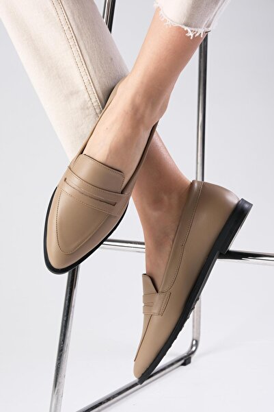 Mio Gusto Ежедневни равни дамски мокасини с цвят на норка от естествена кожа River