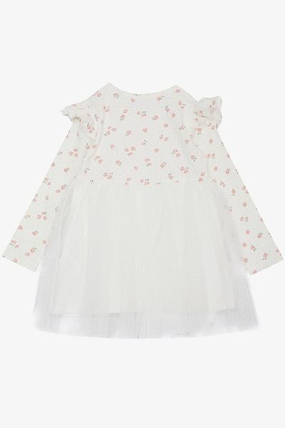 Breeze Girl's Long Sleeve Dress Floral Print Frilly Bow Age 3-7 Ecru