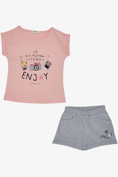 Breeze 3-8 Years Girl's Shorts Set - Fun Time, Salmon