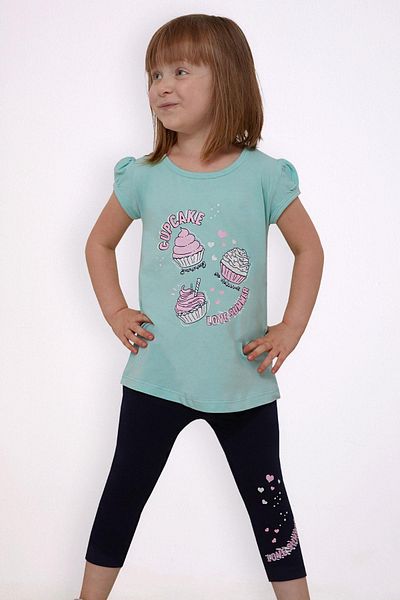 Breeze Summer Capri Tights Girl's Set - Cupcake Printed, 1.5-5 Years, Water Green