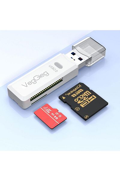 Veggieg White USB 2.0 Sd and Micro Sd Memory Card Reader