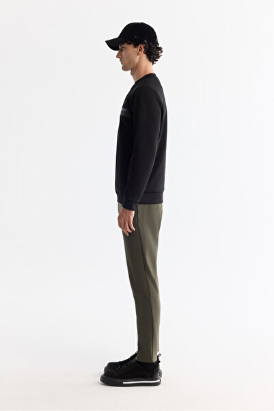 Avva Erkek Siyah Bisiklet Yaka Pamuklu Baskılı Elastan Regular Fit Sweatshirt A42Y1260