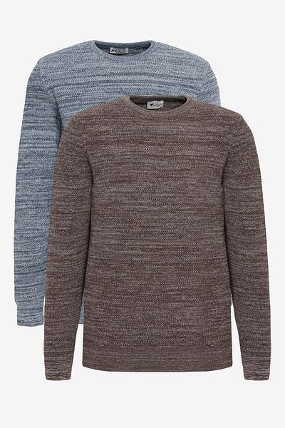 AC&Co / Altınyıldız Classics Ανδρικό πουλόβερ BROWN-LIGHT GREY 2-Pack Cotton Standard Fit Regular Fit Crew-Neck 2-Pack