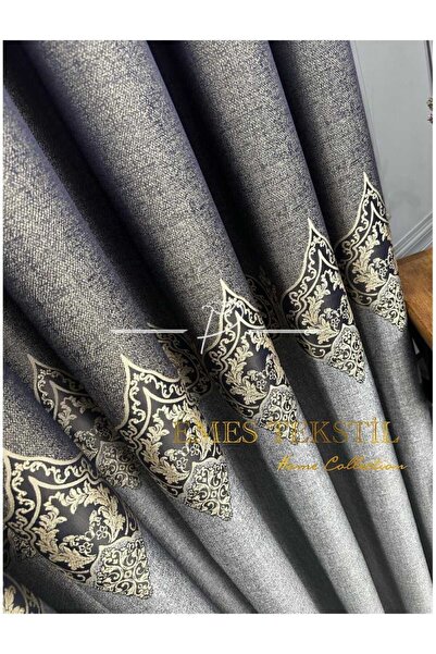 Perde Pendik ستارة خلفية باللون الرمادي مع تفاصيل باللون الأزرق الداكن (جنحة واحدة)