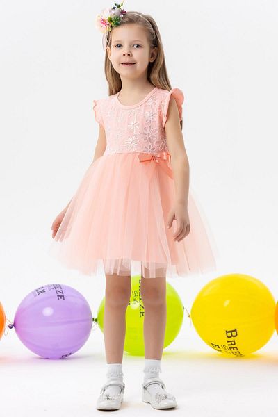 Breeze Rochie Fata Brodat Floral Fundita Tulle 3-8 Ani, Somon