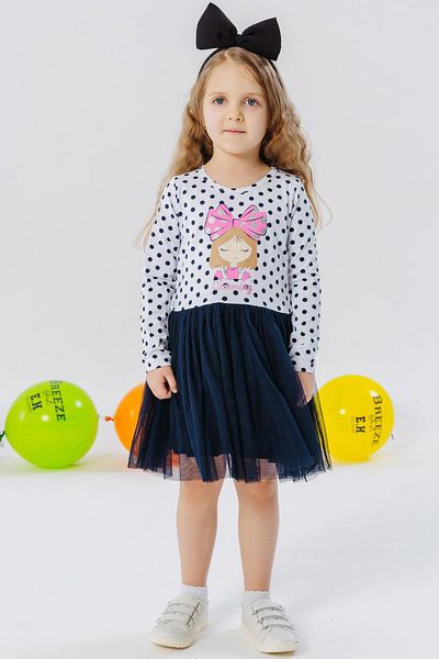 Breeze Girl's Long Sleeve Dress Thoughtful Girl Printed Polka Dot 2-6 Years, White