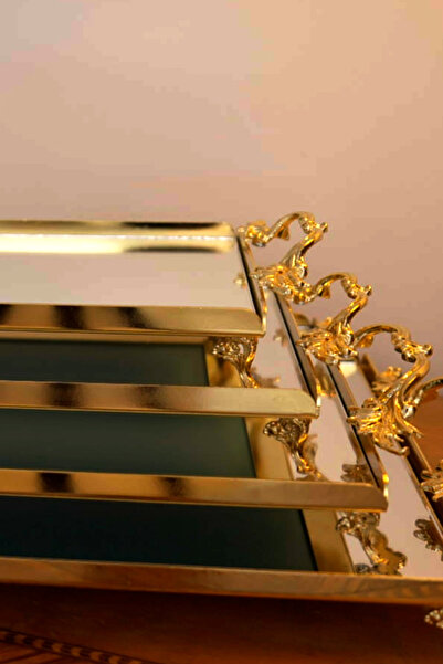 Nazik Home Mabel Gold Small Tray with Elegant Handles (26 X 18 cm)