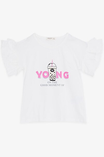 Breeze Ecru Capri Suit for 5-10 Years Old Girl - Text Printed and Ruffled Sleeves