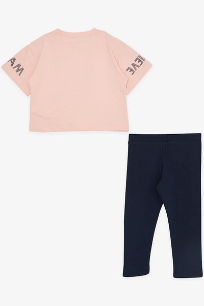 Breeze Girl's Capri Tights Crop Set, Text Printed, 8-12 Years, Salmon