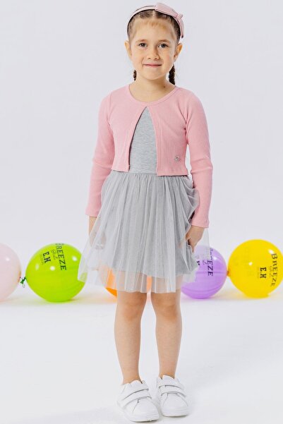 Breeze 3-8 Years Girl's Pink Tulle Long Sleeve Dress