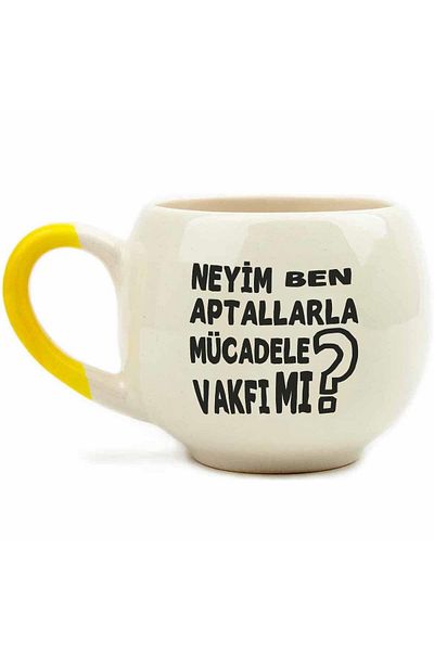 PALTO TASARIM What Am I?- Fighting Foundations Foundations?Cream Shiny Balloon Mug (Yellow Handle) - Gift Ceramic Mug