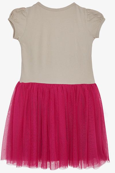 Breeze Unicorn Printed Beige Girl's Dress - Tulle and Bow, Age 3-8