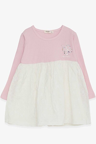 Breeze فستان بناتي كم طويل مطرز بالترتر على شكل فراشة، 2-6 سنوات، وردي