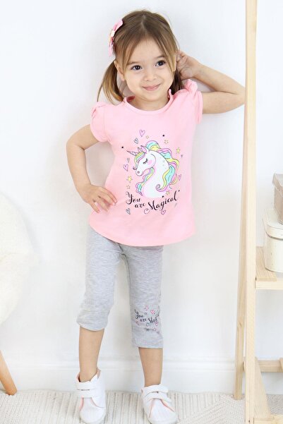 Breeze Kız Çocuk Kapri Taytlı Takım Unicorn Baskılı 1.5-5 Yaş, Pembe