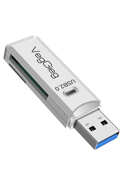 Veggieg White USB 2.0 Sd and Micro Sd Memory Card Reader