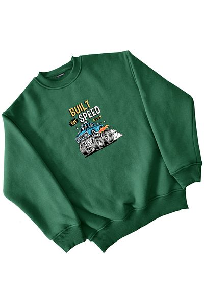 Vtklmn Vatkalimon Kids Зелен суитшърт с щампа за момиче и момче, Built For Speed